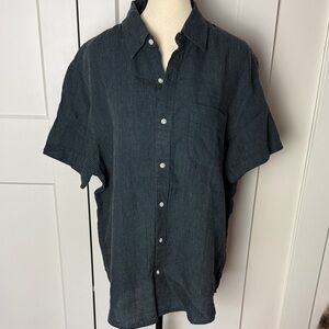 NWT J.Crew 100% linen classic button down short sleeve pocket front striped